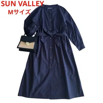 SUN VALLEY 선 밸리 원피스 리본 벨트 포함 면100% 네이비