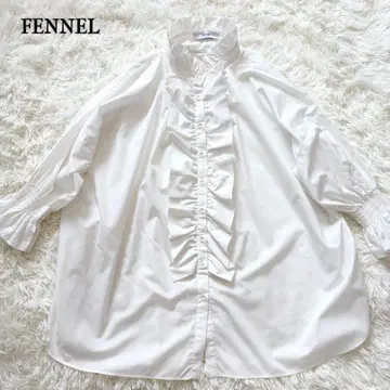 FENNEL 블라우스 반팔 L~XL 상당 화이트 프릴 루즈한 실루엣