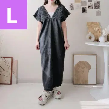시마무라 데님 셔링 원피스 블랙 L 사이즈