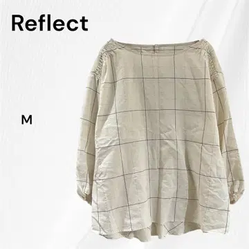 리플렉트 블라우스 5부 소매 티셔츠 체크 M 아이보리