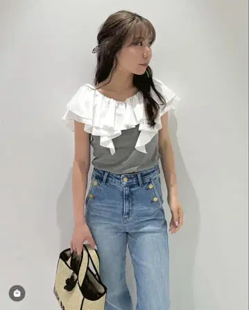 lilybrown 데콜테 프릴 컷 상의