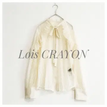 Lois CRAYON 레이스 프릴 보타이 블라우스 베이지 M