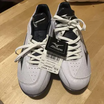 미사용품 Mizuno 스파이크 슈즈 화이트/네이비 23cm 금속 이빨