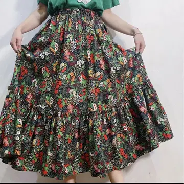 1970년대 블랙 꽃 프린트 롱 스커트