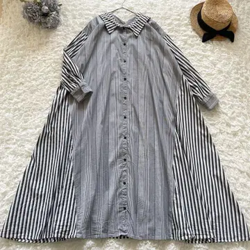 And Couture/앙데팡당 멀티 스트라이프 패턴 셔츠 원피스