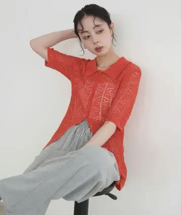새상품 LIAN 메쉬 반팔 폴로 니트