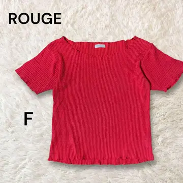 ROUGE 반팔 오프숄더 프릴 리브 니트 상의 레드 F
