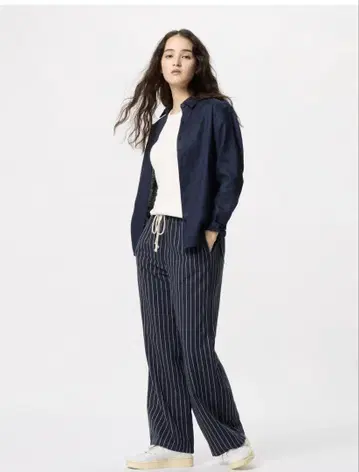 린넨 블렌드 이지 팬츠 네이비
