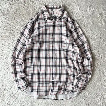 파파스 새상품급 PAPAS+ 코튼 거즈 체크 셔츠 L 핑크