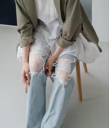 kastane 사이즈 1 레이스 데님 팬츠