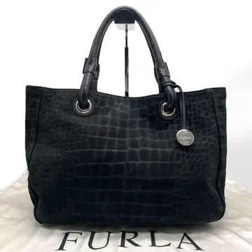 새상품급 훌라 FURLA 토트백 악어 엠보 스웨이드 가죽 블랙