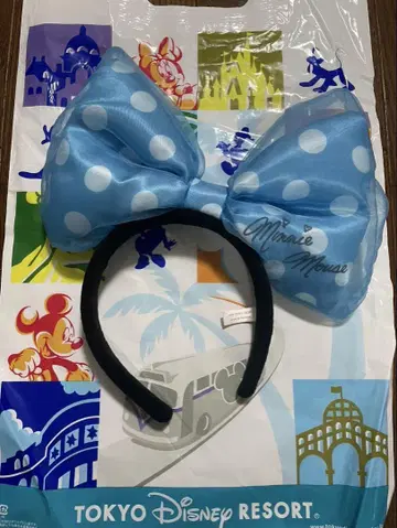 디즈니 빅 리본 머리띠 도트 스카이블루