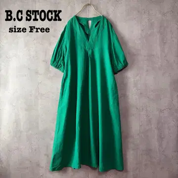 B.C STOCK 베이세 스톡 린넨 레이온 퍼프 원피스 그린