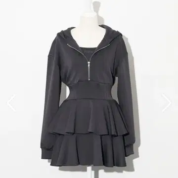pium 레이어드 티어드 본딩 원피스 차콜
