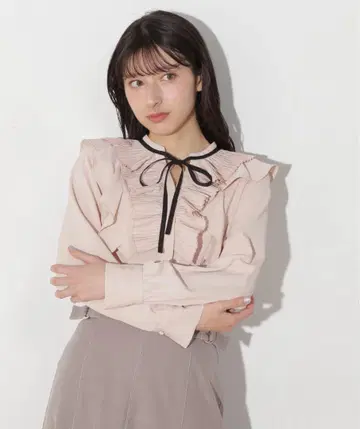 프릴 리본 포함 긴팔 블라우스 베이지 FREE