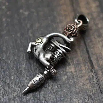 예술 작품! Siver925 Cat & Rose 타투 머신 펜던트