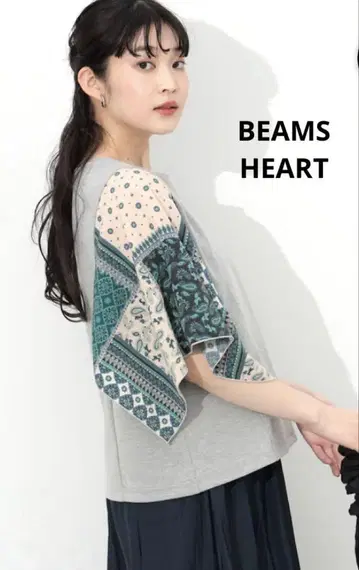 BEAMS HEART 소매 스카프 크루넥 티셔츠 여성용 빔즈