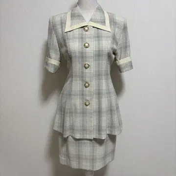 빈티지 체크 무늬 썸머 트위드 버블리 수트 레트로 80s90s