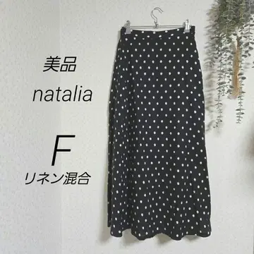 새상품급 natalia 롱 스커트 플레어 도트 린넨 블랙 나탈리아 린넨