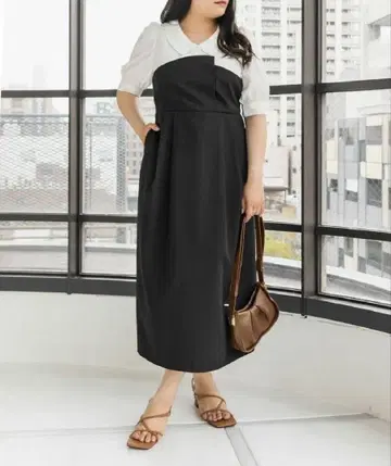 쿠레트 CLETTE 반팔 대비 컬러 카라 부착 원피스 3L