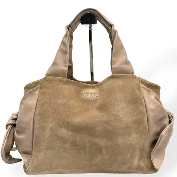 새상품급 FURLA 훌라 핸드백 스웨이드 가죽 베이지 리본