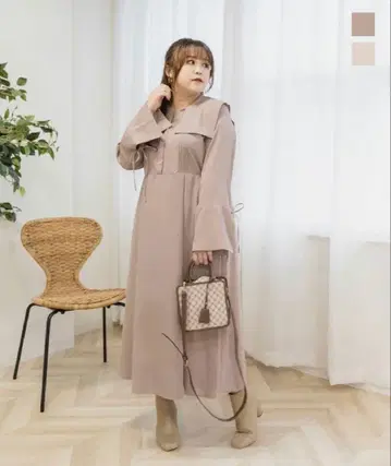 쿠레트 CLETTE 베이지 플레어 슬리브 롱 원피스 3L