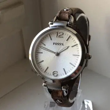 FOSSIL 가죽 팔찌 배터리 새상품 아날로그 시계 실버/브라운