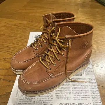 브라운 가죽 엔지니어 부츠 골드 신발끈