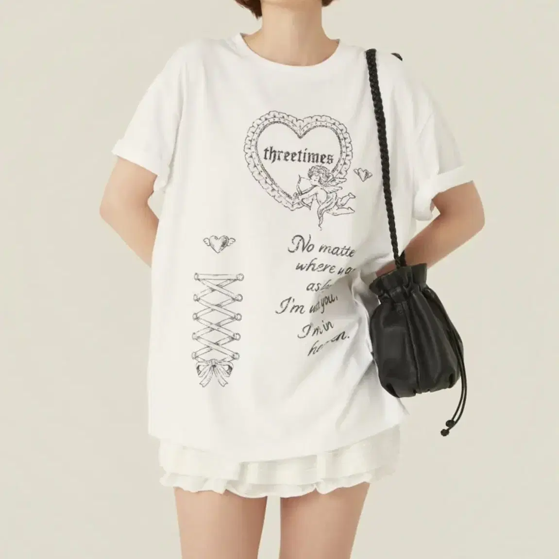 THREETIMES | 쓰리타임즈 Three Times Ribbon Cropped Tee Black
