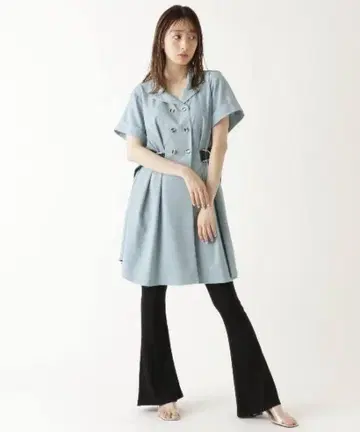레이디 아젤 더블 버클 반팔 미니 셔츠 원피스