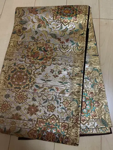 후쿠로 오비 교토 니시진 순수 실크 은실 고급 화문 꽃 자수 금은실