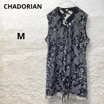 Chadarian 슬리브리스 프린트 레이스 탑 블라우스 스트레치 M 블랙