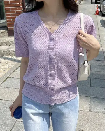 09women 연보라색 버튼이 달린 가디건 반팔 사이즈 2