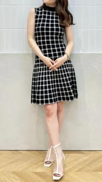 eimy istoire 셰퍼드 체크 미니 니트 원피스 (BLACK)