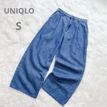 유니클로 드레이프 데님 턱 팬츠 허리밴딩 블루 S