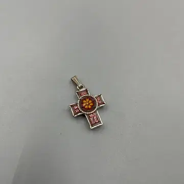 061 이탈리아 모자이크 빨간색과 금색 십자가 펜던트