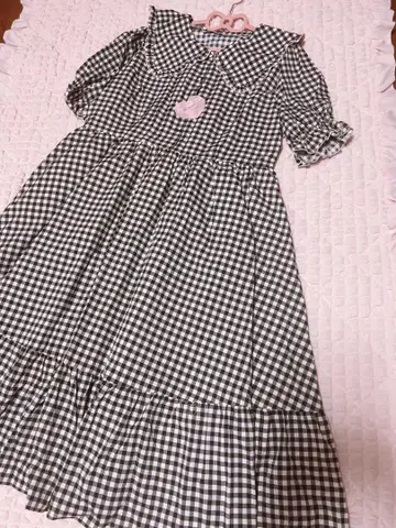 빅 사이즈 시마무라 아오키 미사코 깅엄 체크 원피스 5L 블랙