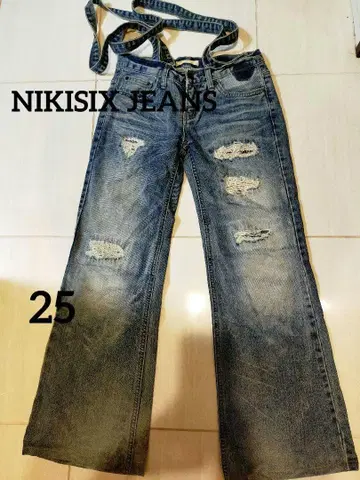 데미지 가공 부츠 컷 데님 S 서스펜더 살로펫 2WAY 25인치