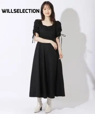 WILLSELECTION 자카드 소매 개더 원피스
