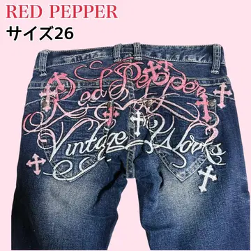RED PEPPER Y2K 스키니 팬츠 자수 데님 스트레치 26