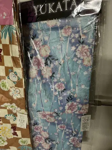 미사용품 유카타 2장 스카이블루 라메 차분한 오렌지