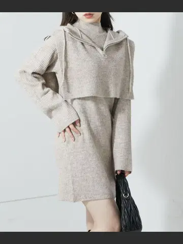 Chico 장미 무늬 하이넥 미니 원피스