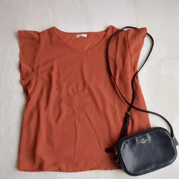 허니즈 그라시아 프렌치 슬리브 블라우스 쉬폰 V 넥 오피스 L