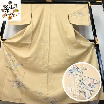 MK-1649 쓰키사게 워셔블 기모노 꽃 무늬 연한 달걀색 톨 사이즈