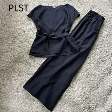 PLST 플라스테 와이드 팬츠 세트 [세탁 가능] 신축성 네이비 M