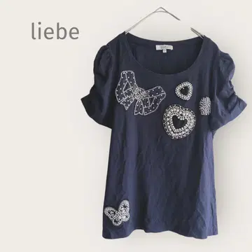 liebe [L] 비즈 아플리케 반팔 티셔츠 소매 셔링 면 봄/여름