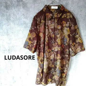 LUDASORE 플라워 프린트 반팔 셔츠 레이스 레트로 세련된