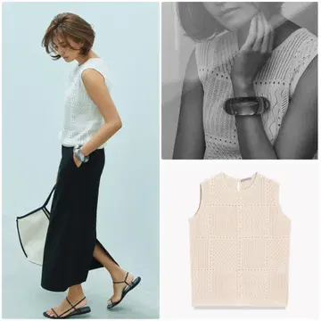 theory luxe 23SS 아일렛 레이스 슬리브리스 니트