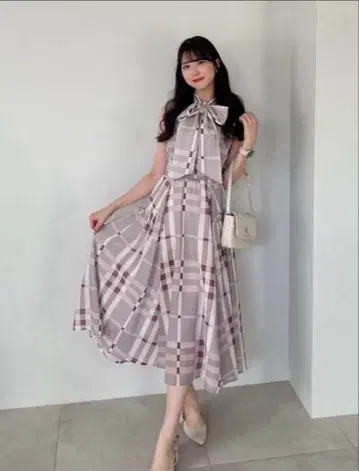 An MILLE 빅 체크 리본 OP 핑크