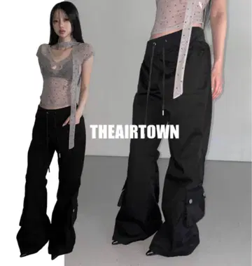 THEAIRTOWN 로우 포켓 카고 팬츠 Black